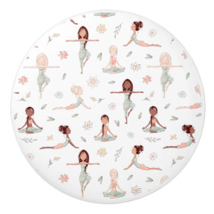 Cute Girls Zen Yoga Meditation Spirituele Namaste Keramische Knop