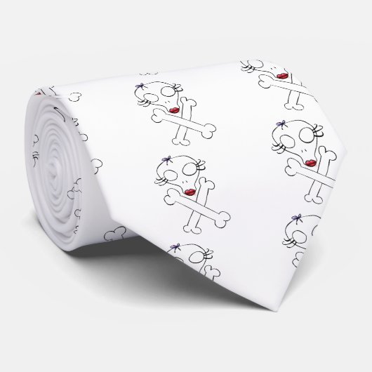 Cute Girly Alien Skull Crossbones Stropdas (Opgerold)