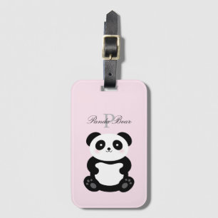 Cute Girly Baby Panda Beer Monogram Bagagelabel
