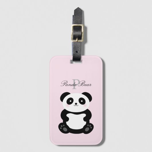 Cute Girly Baby Panda Beer Monogram Bagagelabel (Voorkant (verticaal))