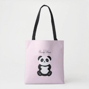 Cute Girly Baby Panda Beer Monogram Draagtas