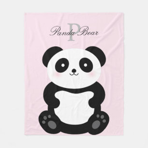 Cute Girly Baby Panda Beer Monogram Fleece Deken