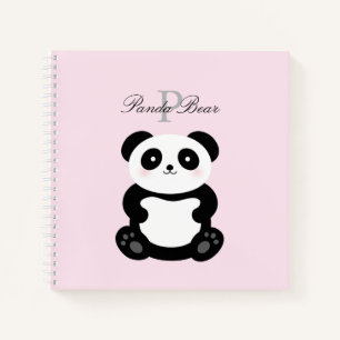 Cute Girly Baby Panda Beer Monogram Notitieboek