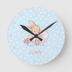 Cute  Girly Ballerina Rabbit Girls Genoemd Ronde Klok