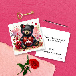 Cute Girly Be Mine Bear Cub Classroom Valentine Notitiekaartje