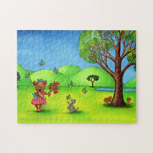 Cute Girly Beer Kitten Whimsical Landschap Legpuzzel (Horizontaal)