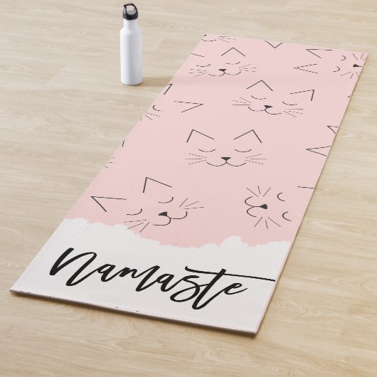 Cute Girly Black Kitty Cat Face Pink Patroon Yogamat (In situ)