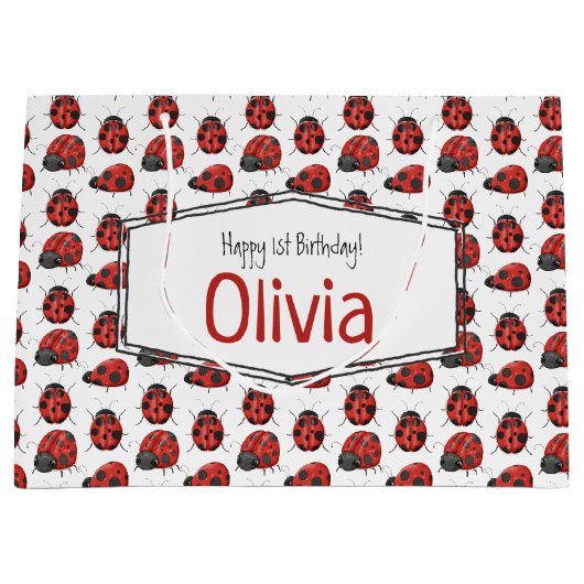 Cute Girly Black Red Waterverf Ladybug Pattern Groot Cadeauzakje (Voorkant)