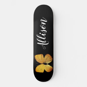 Cute Girly Black Yellow Butterfly gepersonaliseerd Skateboard