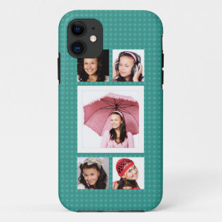 Cute Girly Blauwgroen 5 Foto Collage iPhone 11 Hoesje