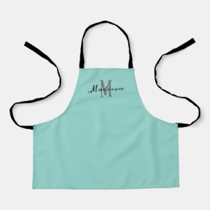 Cute Girly Blauwgroen Script Monogram Gepersonalis Schort