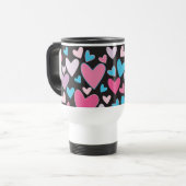 Cute Girly Blue Pink en Paars Hearts Pattern Reisbeker (Voorkant links)