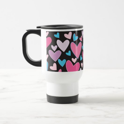 Cute Girly Blue Pink en Paars Hearts Pattern Reisbeker (Links)