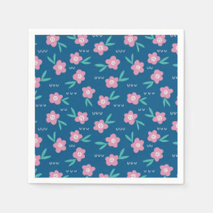 Cute Girly Blue & Pink Floral Servet