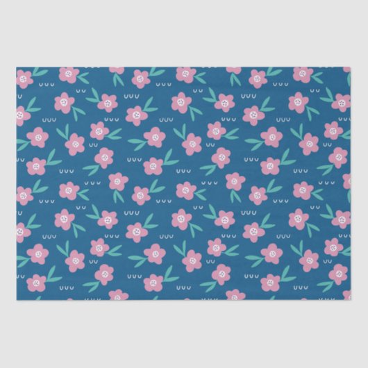 Cute Girly Blue & Pink Floral Tissuepapier (Voorkant)