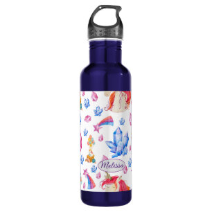 Cute Girly Blue Pink Star Name Unicorn Waterfles