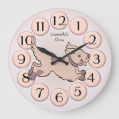 Cute Girly Blush Pink Dog Child Room Clock Grote Klok (Voorkant)