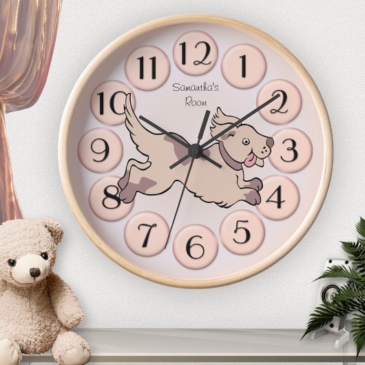 Cute Girly Blush Pink Dog Child Room Clock Grote Klok