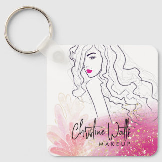 Cute Girly Blush Pink Sparkly Glitter Makeup QR Sleutelhanger