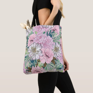 Cute Girly Blush Pink & White Floral Illustration Draagtas