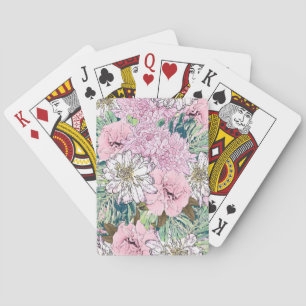Cute Girly Blush Pink & White Floral Illustration Pokerkaarten