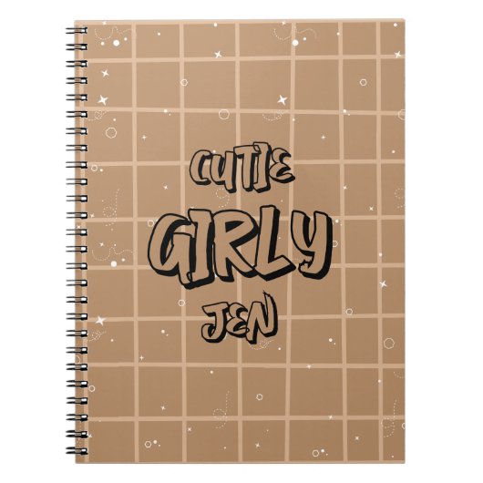 Cute Girly Brown Geruite Spiral Notebook Notitieboek (Voorkant)