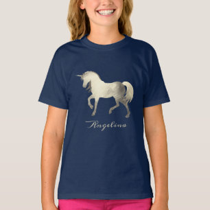Cute Girly & Chic Silver Foil Unicorn Personalized T-shirt