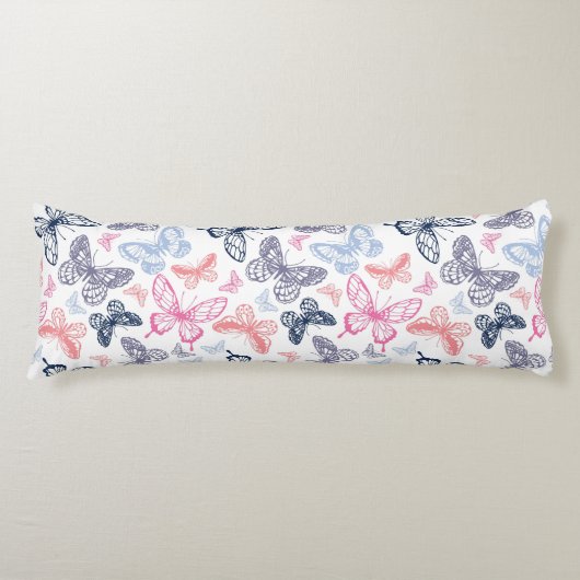 Cute Girly Colorful Butterfly Illustration Pattern Lichaamskussen (Voorkant)
