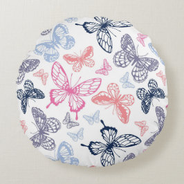 Cute Girly Colorful Butterfly Illustration Pattern Rond Kussen