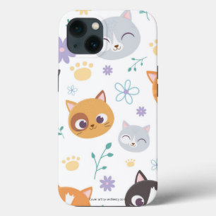 Cute Girly Colorful Kittens-illustratiepatroon iPhone 13 Hoesje