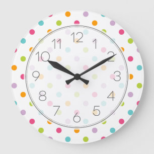 Cute Girly Colorful Polka Dots Grote Klok