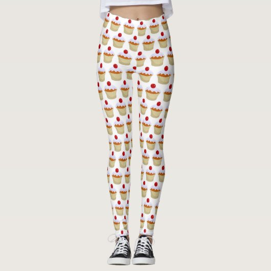 Cute Girly Cupcake met Cherry op Top Leggings (Voorkant)