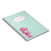 Cute Girly Dog op Mint White Stripes-Personalized Notitieboek (Rechterzijde)