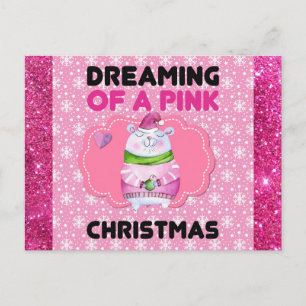 Cute Girly Dreaming of a Roze Kerstmis Briefkaart
