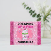 Cute Girly Dreaming of a Roze Kerstmis Briefkaart (Staand voorkant)