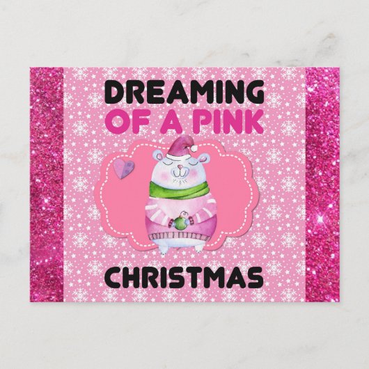 Cute Girly Dreaming of a Roze Kerstmis Briefkaart (Voorkant)