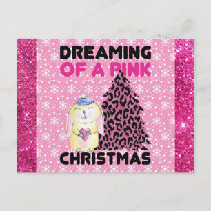Cute Girly Dreaming of a Roze Kerstmis Briefkaart