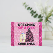 Cute Girly Dreaming of a Roze Kerstmis Briefkaart (Staand voorkant)