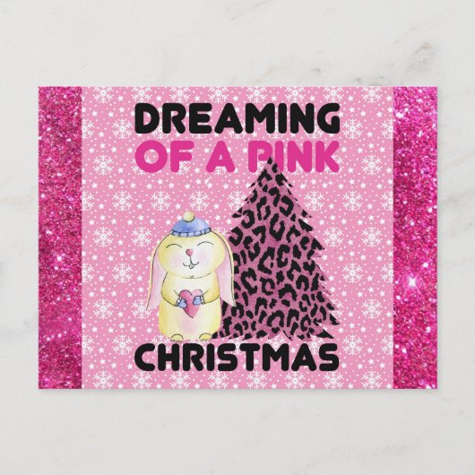 Cute Girly Dreaming of a Roze Kerstmis Briefkaart (Voorkant)