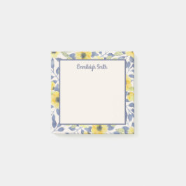Cute Girly Dusty Blue Yellow Flowers Cream Post-it® Notes