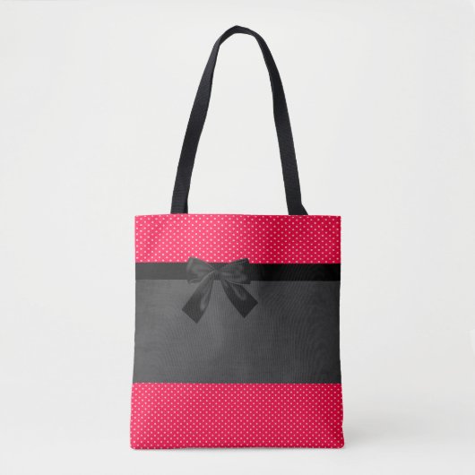 Cute Girly Elegant Red Polka Dots - Black Bow Draagtas (Voorkant)