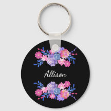 Cute Girly  Floral Custom Monogram Key chain