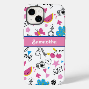 Cute Girly Fun Unicorn Rainbow Stars Butterflies Case-Mate iPhone 14 Hoesje