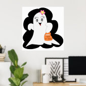 Cute Girly Ghost Halloween Trick or Treat Poster (Thuiskantoor)
