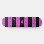 Cute Girly Glitter Pink Black Stripes Aangepaste n Skateboard (Horizontaal)