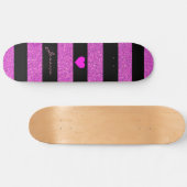 Cute Girly Glitter Pink Black Stripes Aangepaste n Skateboard (Horizontaal)