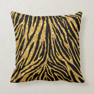Cute Girly Gold Faux Glitter Zebra Black Patroon Kussen
