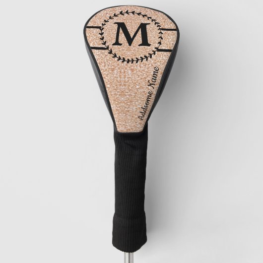 Cute Girly Gold glitter Black monogram chic Golfheadcover (Voorkant)