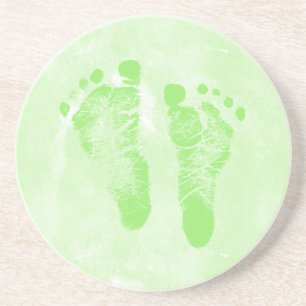 Cute Girly Green New Baby Footprint Zandsteen Onderzetter