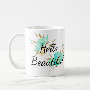 Cute Girly Hallo Beauful Gold & Blue Floral Koffiemok